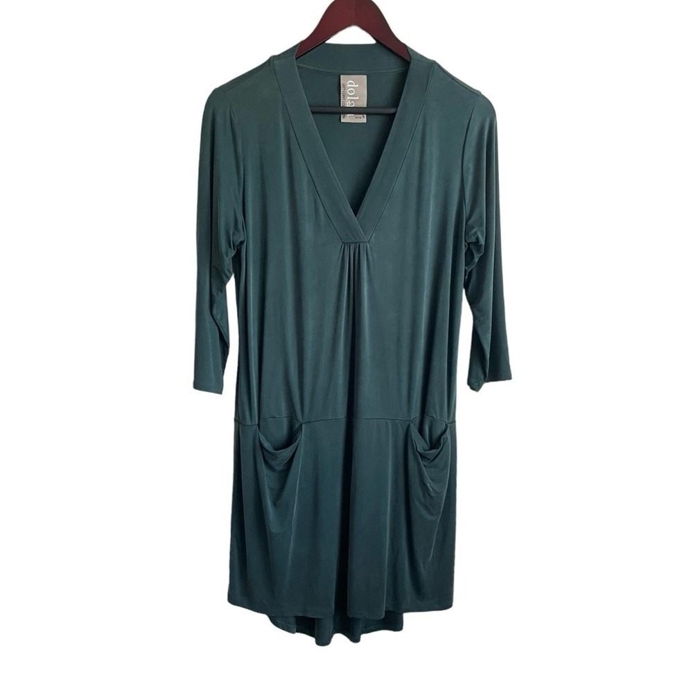 Dolan Womens Pocket Dress MP Green Cupro Spandex Blend Lounge Travel Minimalist